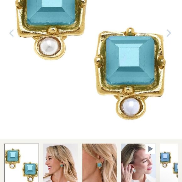 Susan Shaw Jewelry - Gold and teal Square Stud Earrings